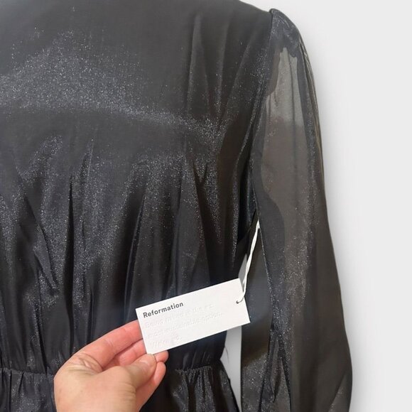 NWT Reformation Meesha Dress 6 Black Sheer Open Back NEW $378 Midi - Picture 4 of 14